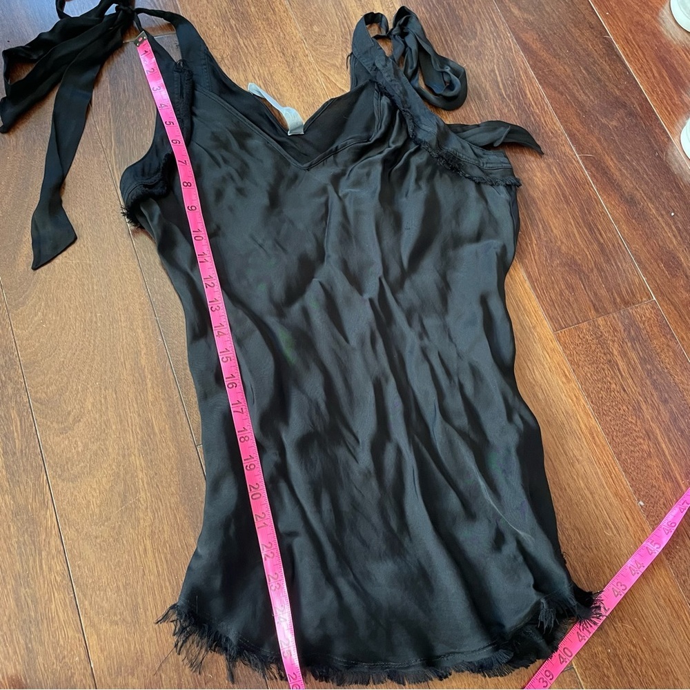 Raquel Allegra Black Tank Top Satin Bow Straps Raw Edge Hem Womens Size 0 - Picture 10 of 10